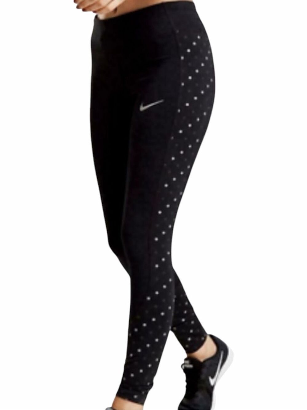 NIKE Dri-FIT Fast Flash Reflective Polka Dot Running Legging Black Large